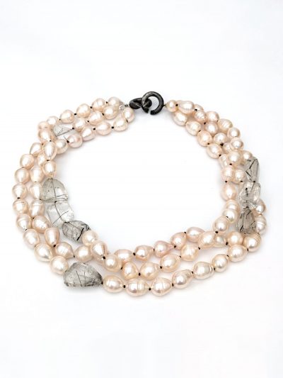 Collar: Perlas, Cuarzo Turmalina