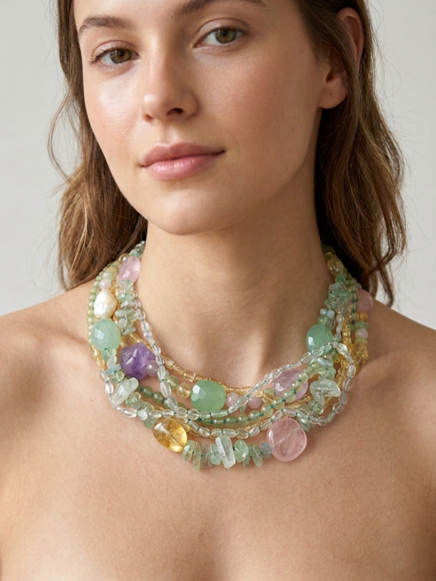 Collar: Cuarzo, Citrino, Prehnita, Calcedonia